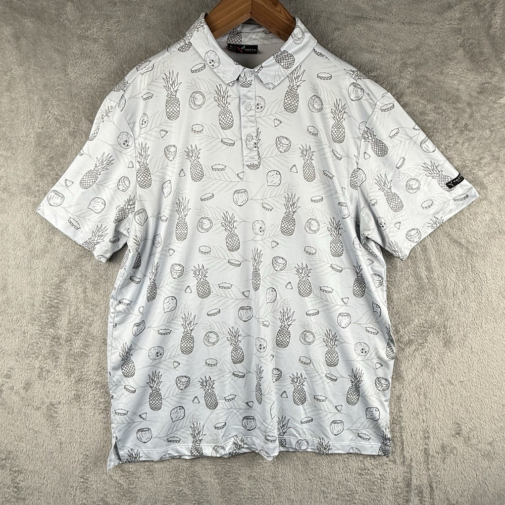 Yatta Golf Polo Shirt Mens XL Pina Colada Pineapple Coconut Tropical Hawaiin S/S